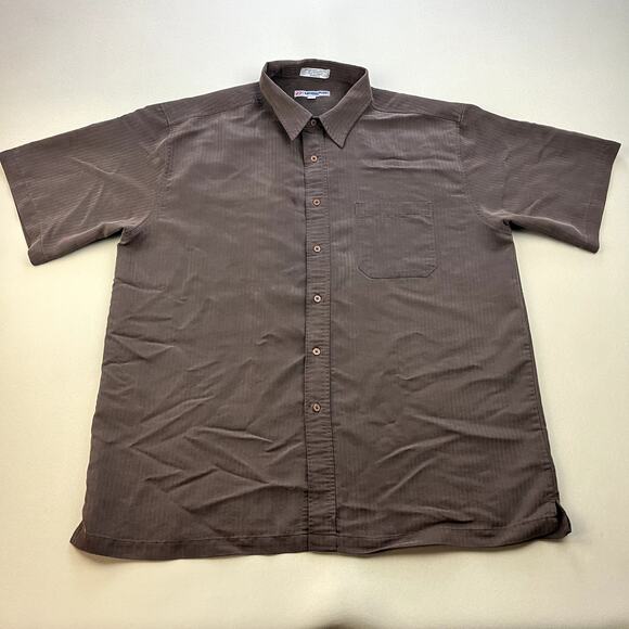 Vintage Anchor Blue Shirt Adult XXL Brown Button Up Short Sleeve Rayon 90s - Picture 1 of 10